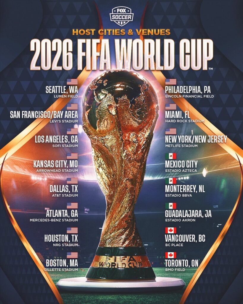 16 địa điểm đăng cai các trận đấu tại World Cup 2026. Ảnh: Sưu tầm